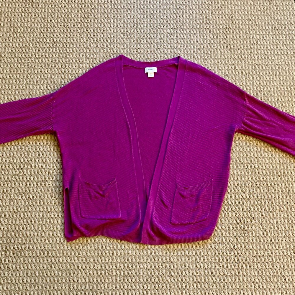 Old Navy Womens Open Front Cardigan Sweater V-Neck Short Sleeve Size L Purple